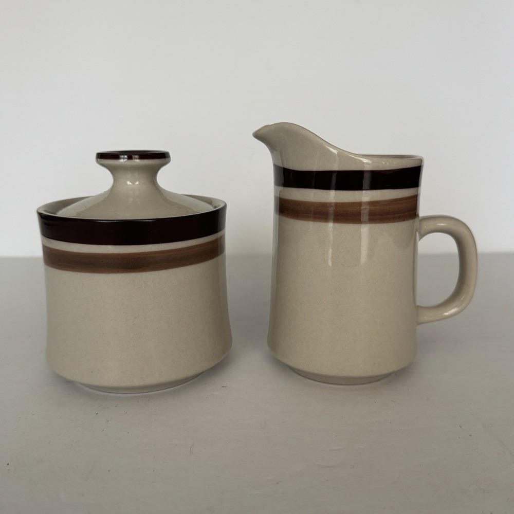 Trend Choc Creamer & Sugar‎ Bowl with Lid Stone Ware Japan 3 Piece Set Vintage